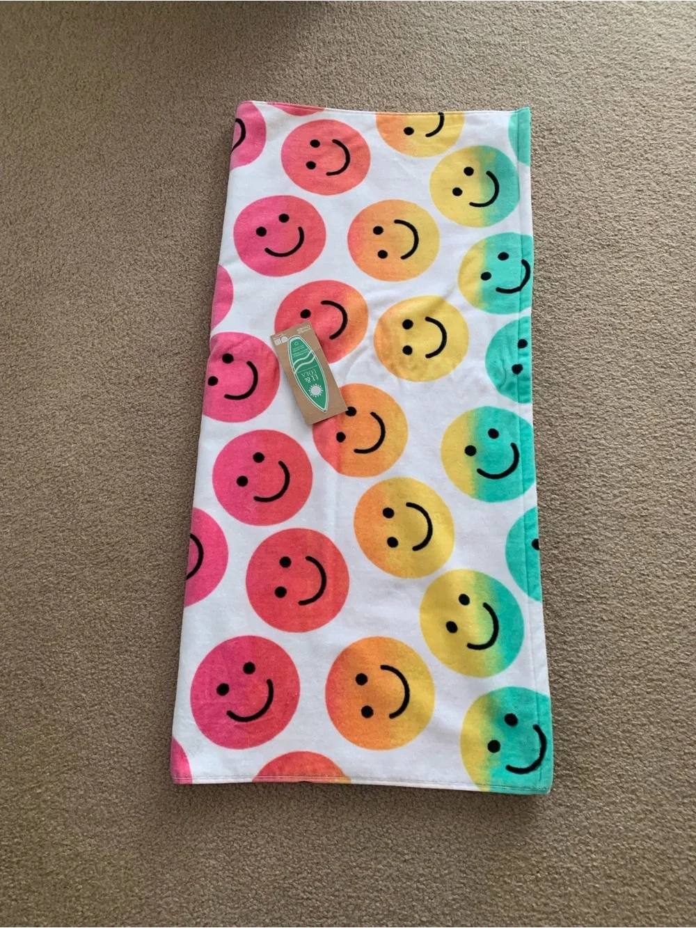 Rainbow Smiley Face Beach Towel